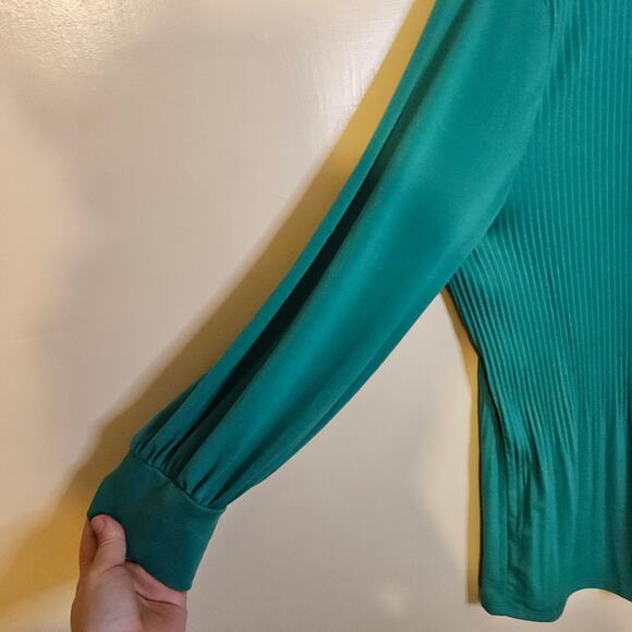 Adrianna Papell Irish Green Size Medium M Ribbed Pleated Blouse Polyester - Picture 2 of 11